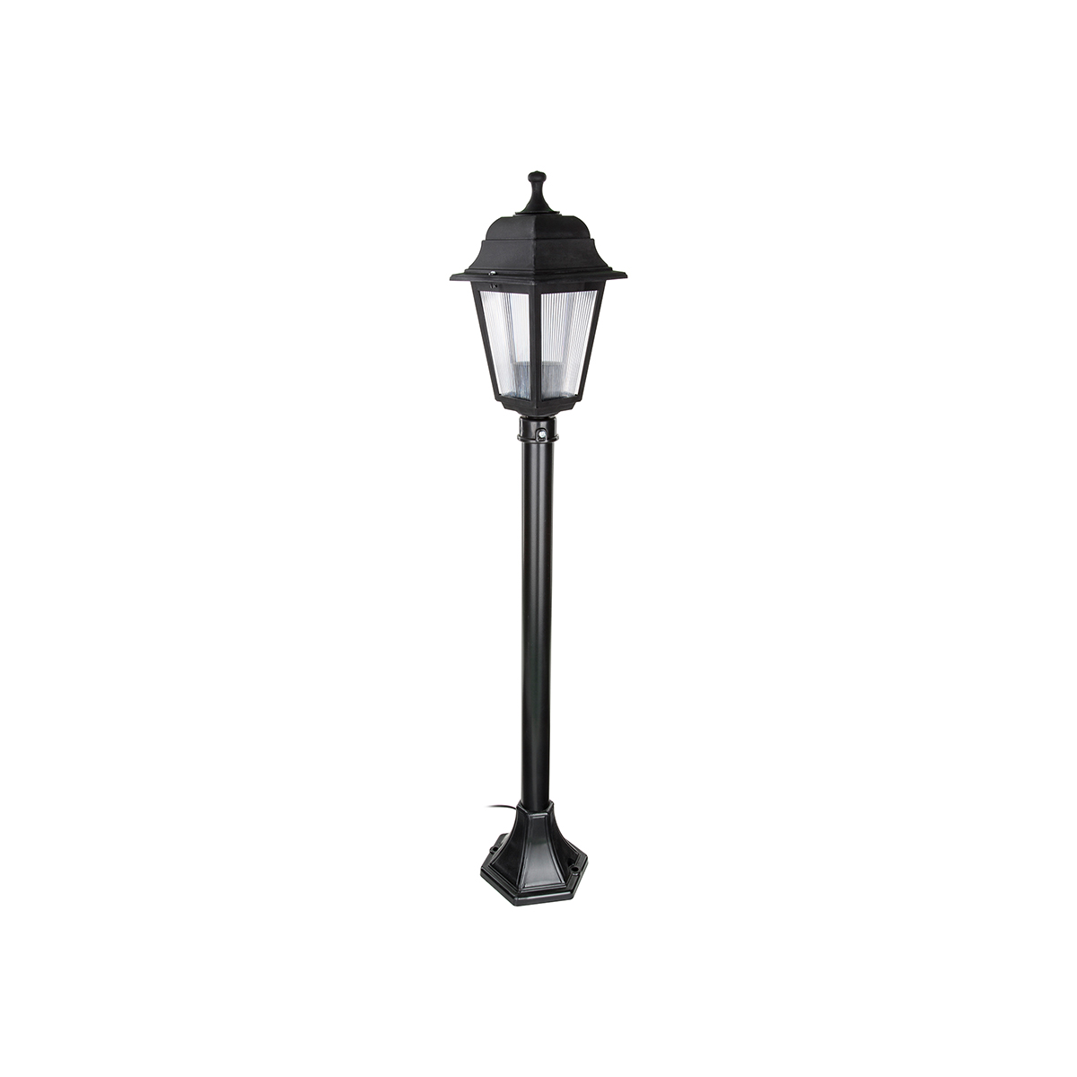 GloboStar® SOLME 203-0212 Vintage Επιδαπέδιο Φωτιστικό Κολωνάκι Κήπου Μονόφωτο 1 x E27 IP44 Μαύρο & Διάφανο Πλαστικό - Μ22 x Π22 x Υ100cm