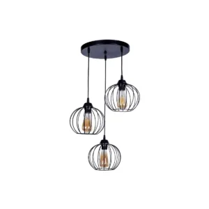 GLOBOSTAR® FLAMIA 201-0109 Vintage Κρεμαστό Φωτιστικό Οροφής με Ντουί 3 x E27 AC 220-240V IP20 - Μαύρο - Μ44 x Π44 x Υ66cm