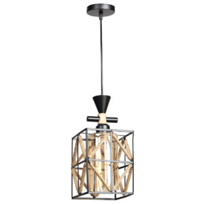 Φωτιστικό μεταλλικό κρεμαστό μονόφωτο Ε27 16Χ16Χ33 εκ. Μαύρο με σχοινί και γυαλί - GLOBOBOX 526838