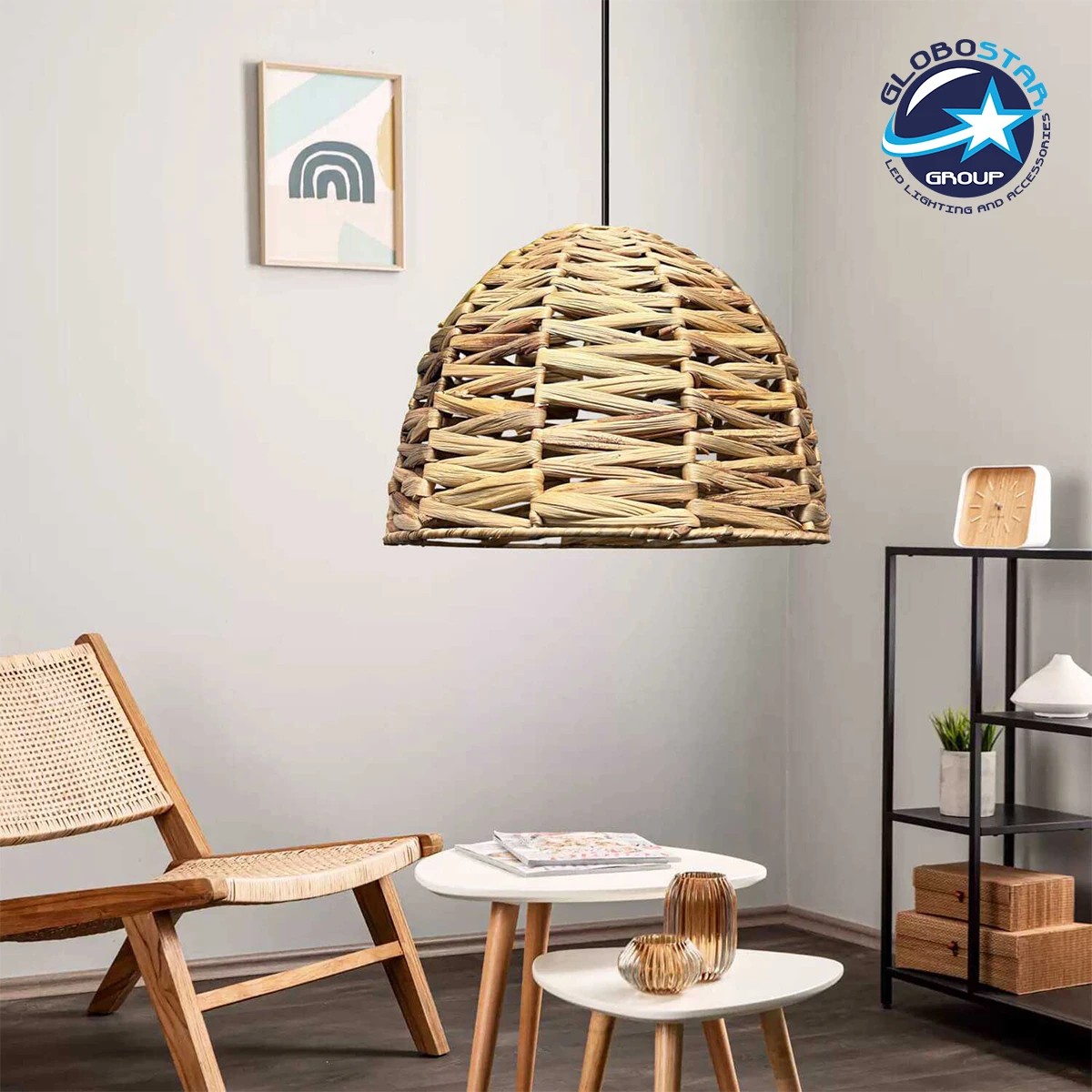 GLOBOSTAR® MEKA 204-0165 Boho Κρεμαστό Φωτιστικό Οροφής με Ντουί 1 x E27 AC 220-240V IP20 - Μπεζ - Μ30 x Π30 x Υ28cm - Image 3
