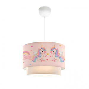 GLOBOSTAR® PONY 204-0016 Παιδικό Κρεμαστό Φωτιστικό Οροφής με Ντουί 1 x E27 AC 220-240V IP20 - Ροζ - Μ30 x Π30 x Υ24cm