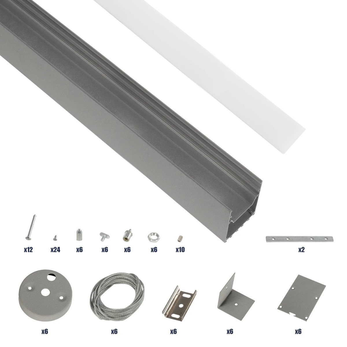 GLOBOSTAR® ALP-LINEAR BRIGHTRAIL 61776-3M Επιφανειακό / Κρεμαστό / Επιτοίχιο Προφίλ Αλουμινίου με Λευκό Γαλακτερό Πατητό Κάλυμμα για Ταινίες LED IP20 - Γκρι Ανθρακί Ματ - Μ300 x Π5 x Υ7.5cm - Image 2