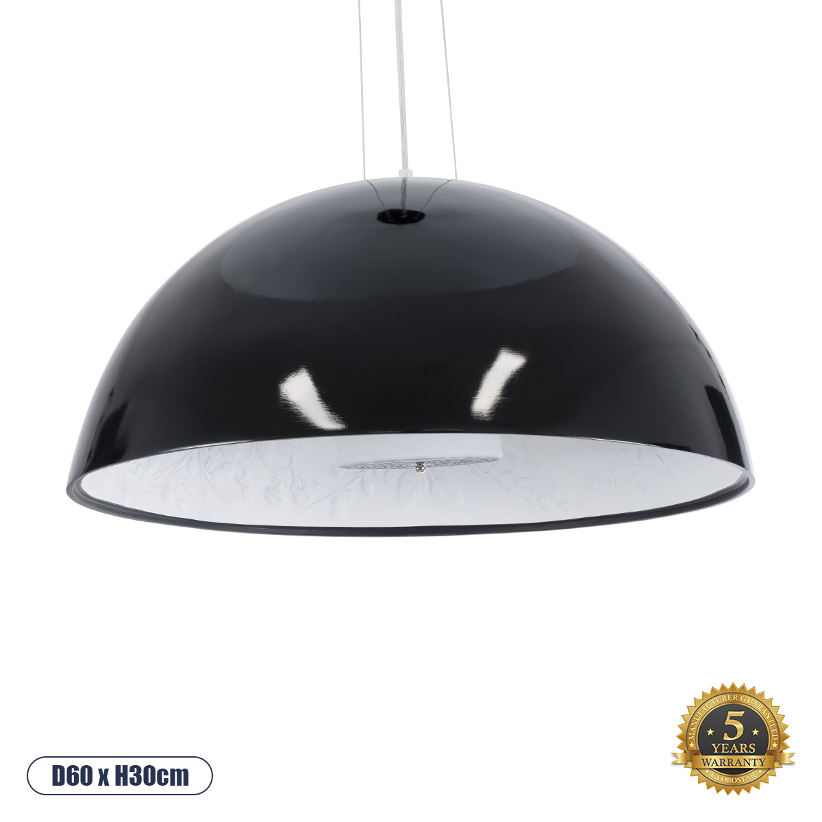 GLOBOSTAR® SERENIA 01270 Μοντέρνο Κρεμαστό Φωτιστικό Οροφής με Ντουί 1 x E27 AC 220-240V IP20 - Μαύρο & Λευκό - Μ60 x Π60 x Υ30cm