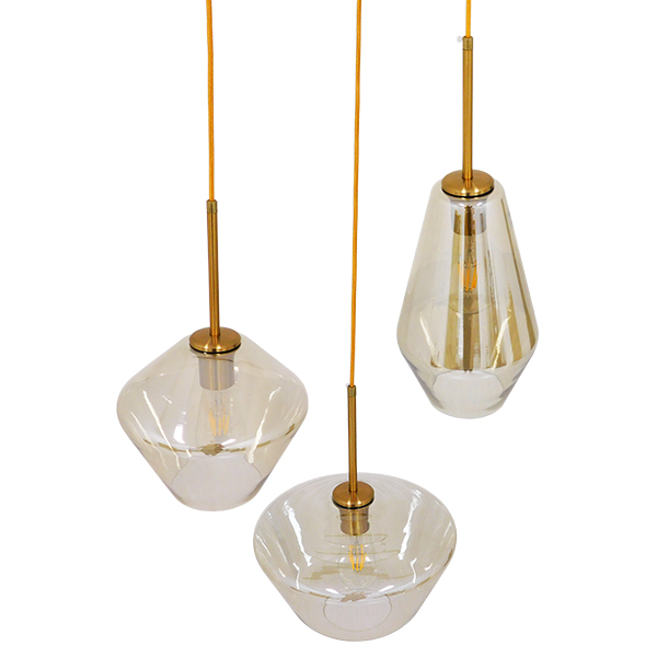 GLOBOSTAR® AMARIS 00978 Μοντέρνο Κρεμαστό Φωτιστικό Οροφής με Ντουί 3 x E27 AC 220-240V IP20 - Χρυσό Πλατίνα & Μελί - Μ50 x Π50 x Υ30cm - Image 2