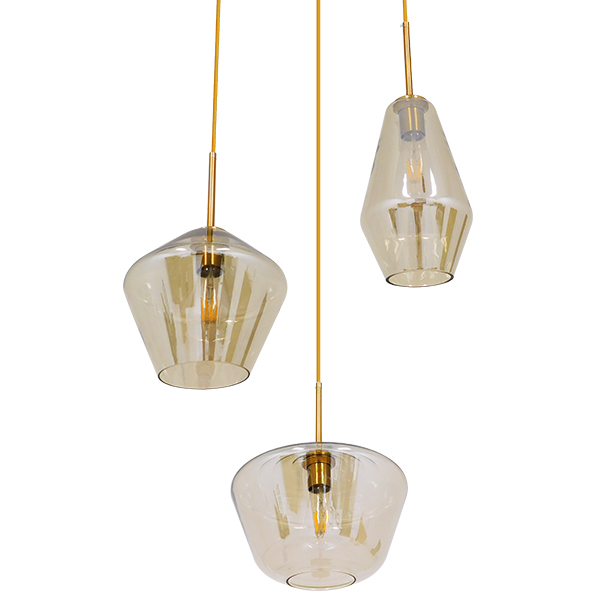 GLOBOSTAR® AMARIS 00978 Μοντέρνο Κρεμαστό Φωτιστικό Οροφής με Ντουί 3 x E27 AC 220-240V IP20 - Χρυσό Πλατίνα & Μελί - Μ50 x Π50 x Υ30cm - Image 3