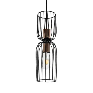 GLOBOSTAR® LAVERA 201-0124 Vintage Κρεμαστό Φωτιστικό Οροφής με Ντουί 1 x E27 AC 220-240V IP20 - Μαύρο & Μπρούτζινο - Μ14 x Π14 x Υ44cm