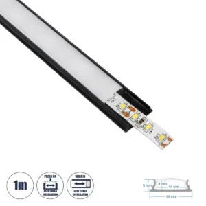 GLOBOSTAR® ALP-LINEAR CURBARIO 70804-1M Επιφανειακό Εύκαμπτο Προφίλ Αλουμινίου με Λευκό Γαλακτερό Πατητό Κάλυμμα για Ταινίες LED IP20 - Μαύρο & Λευκό - Μ100 x Π1.8 x Υ0.5cm