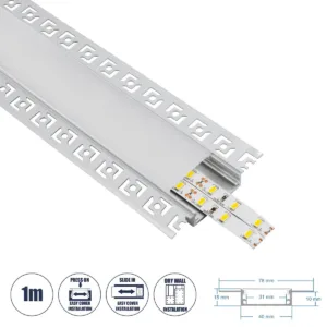 GLOBOSTAR® ALP-PLASTERIN GYPSO 70861-1M Χωνευτό Προφίλ Αλουμινίου Ειδικό για Γυψοσανίδα με Λευκό Γαλακτερό Πατητό Κάλυμμα για Ταινίες LED IP20 - Ασημί & Λευκό - Μ100 x Π7.8 x Υ1.4cm