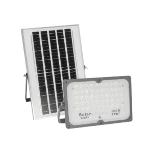 GLOBOSTAR® LUMOVOX 73067 Προβολέας LED 100W 5000lm 120° DC 5V με Φωτοβολταϊκό Panel 5V 8W & Επαναφορτιζόμενη Μπαταρία Li-ion 3.2V 5000mAh Αδιάβροχο IP67 Ψυχρό Λευκό 6000K - 120 x SMD2835 Sanan Chip - Γκρι Ανθρακί - Μ25 x Π5.5 x Υ17.5cm - 2 Χρόνια Εγγύηση
