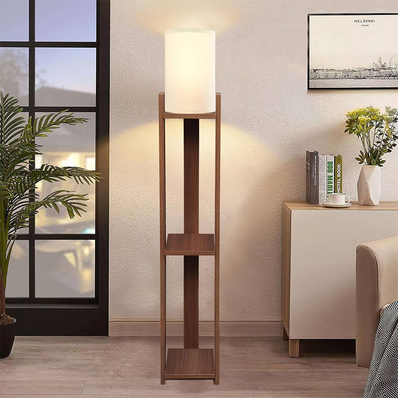Φωτιστικό δαπέδου Verma I Megapap E27 Mdf/ύφασμα Pvc χρώμα καρυδί - κρεμ 18,5x18,5x142εκ. - Image 2