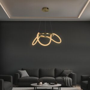 kelvo® GLOW KLV-101-0162 Κρεμαστό Φωτιστικό Οροφής LED 36W 3600lm 360° AC 220-240V IP20 Ρυθμιζόμενο Λευκό CCT με Χειριστήριο από 2700K έως 6000K Dimmable - Lumileds SMD Chip - Χρυσό Πλατίνα - Μ70 x Π70 x Υ40cm - 3 Χρόνια Εγγύηση