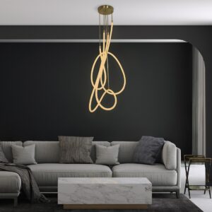 kelvo® GLOW KLV-101-0154 Φωτιστικό Οροφής LED 85W 8500lm 360° AC 220-240V IP20 Ρυθμιζόμενο Λευκό CCT με Χειριστήριο από 2700K έως 6000K Dimmable - Lumileds SMD Chip - Χρυσό Πλατίνα - Μ100 x Π100 x Υ140cm - 3 Χρόνια Εγγύηση