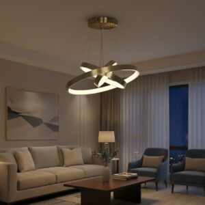 kelvo® NEMESIS KLV-101-0219-V2 Κρεμαστό Φωτιστικό Οροφής LED 100W 10000lm 180° AC 220-240V IP20 Ρυθμιζόμενο Λευκό CCT με Χειριστήριο από 2700K έως 6000K Dimmable – Lumileds SMD Chip – Χρυσό Πλατίνα – Μ60 x Π60 x Υ60cm – 3 Χρόνια Εγγύηση