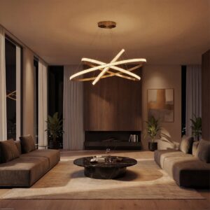 kelvo® DIAMOND KLV-101-0242-V2 Κρεμαστό Φωτιστικό Οροφής LED 150W 15000lm 180° AC 220-240V IP20 Ρυθμιζόμενο Λευκό CCT με Χειριστήριο από 2700K έως 6000K Dimmable – Lumileds SMD Chip – Χρυσό Πλατίνα – Μ100 x Π100 x Υ100cm – 3 Χρόνια Εγγύηση