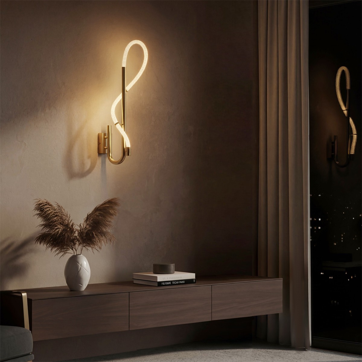 kelvo® GLOW KLV-101-0148-V2 Φωτιστικό Τοίχου / Απλίκα LED 18W 1800lm 360° AC 220-240V IP20 Ρυθμιζόμενο Λευκό CCT με On/Off 2700K/4500K/6000K - Lumileds SMD Chip - Χρυσό Πλατίνα - Μ65 x Π30 x Υ30cm - 3 Χρόνια Εγγύηση