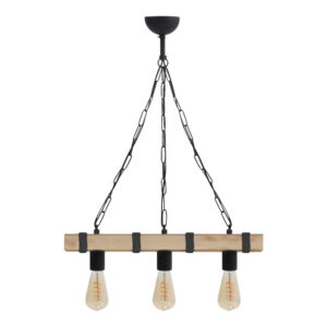 Φωτιστικό οροφής Vero Megapap E27 ξύλινο τρίφωτο χρώμα φυσικό - μαύρο 50x8x65εκ.