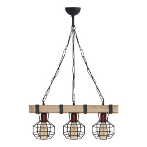 Φωτιστικό οροφής Lumenia Megapap E27 ξύλινο - μεταλλικό τρίφωτο χρώμα φυσικό - μαύρο 50x14x80εκ.