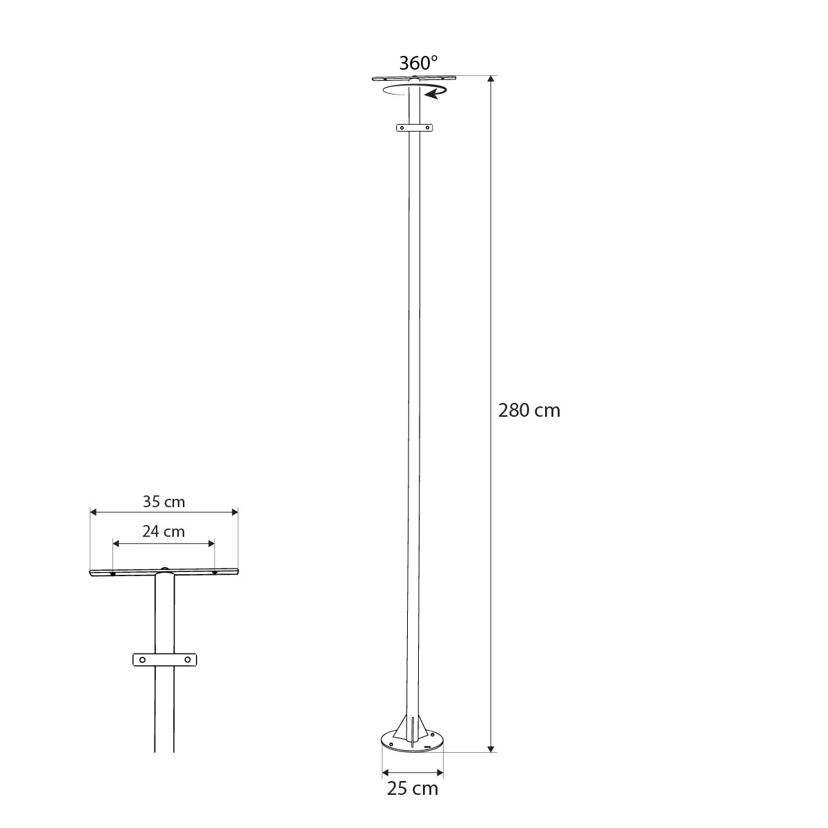 GLOBOSTAR® HELIOS-280 GLB-000-0001 Μεταλλικός Γαλβανισμένος Στύλος Φωτισμού για Φωτοβολταϊκό Προβολέα Εξωτερικού Χώρου - Ασημί Γαλβανιζέ - Μ35 × Π25 × Υ280cm - Image 4